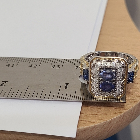 Gems en Vogue Boho Mogok Blue Sapphire 24K Plated Sterling Silver Statement Ring - Picture 15 of 16